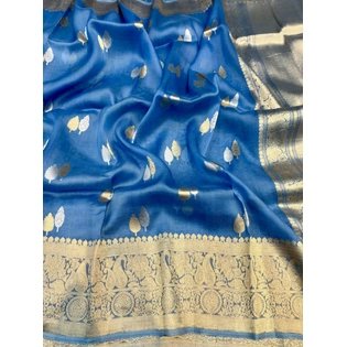 Blue Pure Kora Kadhiyal Tissue Banaras Handloom Saree