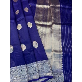 Blue Pure Kora Kadhiyal Banaras Handloom Saree