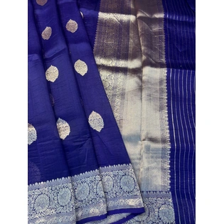 Blue Pure Kora Kadhiyal Banaras Handloom Saree