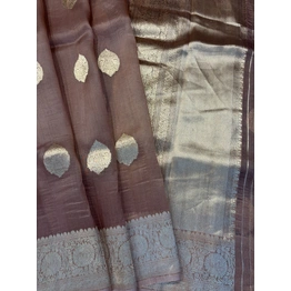 Light Brown Pure Kora Kadhiyal Banaras Handloom Saree