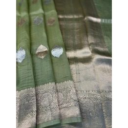 Light Green Pure Kora Katan Kadhiyal Banaras Handloom Saree