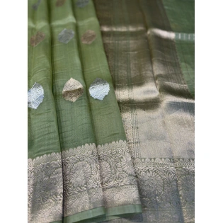 Light Green Pure Kora Katan Kadhiyal Banaras Handloom Saree