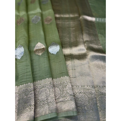 Light Green Pure Kora Katan Kadhiyal Banaras Handloom Saree