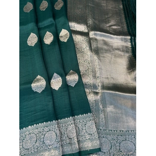 Rama Green Pure Kora Katan Kadhiyal Banaras Handloom Saree