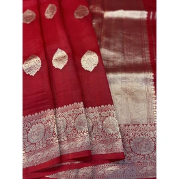 Red Pure Kora Kadhiyal Banaras Handloom Saree