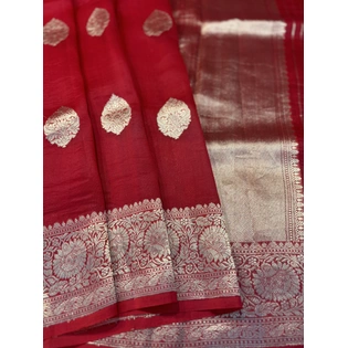 Red Pure Kora Kadhiyal Banaras Handloom Saree