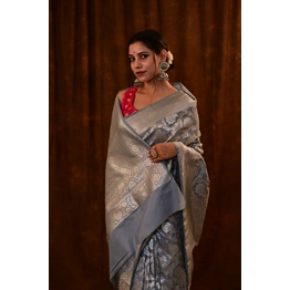 Steel Gray Banarasi Katan Semi silk Saree