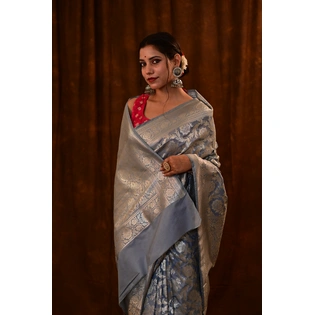 Steel Gray Banarasi Katan Semi silk Saree