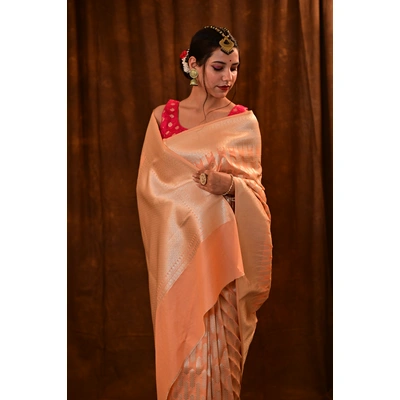 Light Peach Semi Katan Banarasi saree