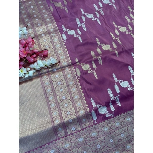 Lavender Pure Katan Jangla Banarasi Handloom Saree