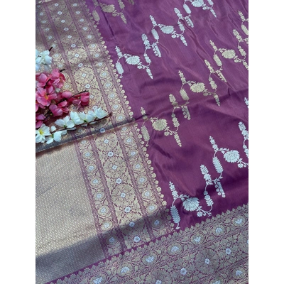 Lavender Pure Katan Jangla Banarasi Handloom Saree