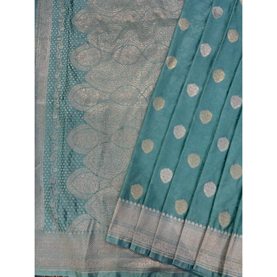 Powder Blue Semi Mashru Banaras Handloom Saree