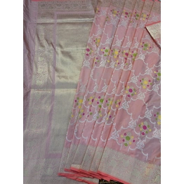 Pink Pure Katan Jangla Banarasi Saree