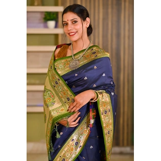 Blue Katan Silk Banarasi Handloom saree