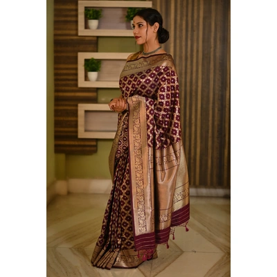 Dark Brawn Katan Silk Banarasi Saree