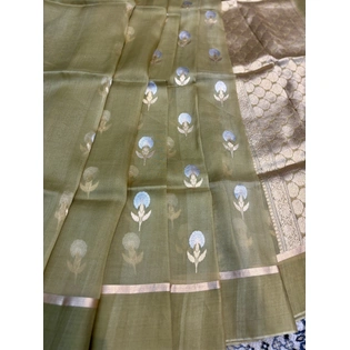 Pista Green Pure Kora Kadhiyal Tissue Banaras Handloom Saree