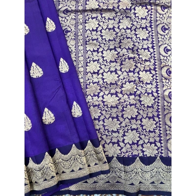 Purple Blue Pure Raw Mango Banarasi Handloom Saree