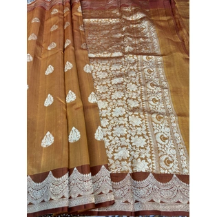 Pestel Orange Raw Mango Banarasi Handloom Saree