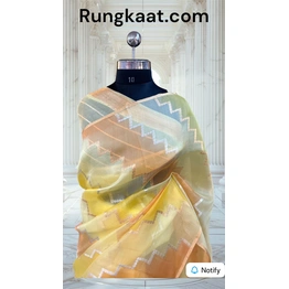 Yellow Pure Kora Tissue Rungkaat Banarasi Handloom Saree