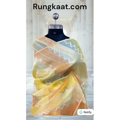 Yellow Pure Kora Tissue Rungkaat Banarasi Handloom Saree