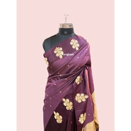 Dark Wine Pure Raw Mango Banarasi Saree