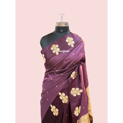 Dark Wine Pure Raw Mango Banarasi Saree