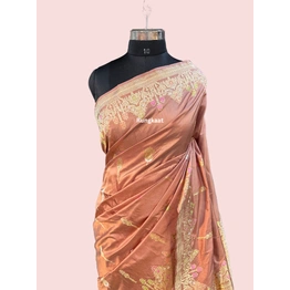 Peach Pure Katan Kadhiyal Belbooti Banarasi Handloom Saree