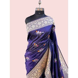 Purple Pure katan Kadhiyal Banarasi Handloom Saree