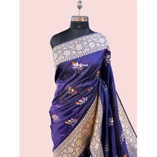 Purple Pure katan Kadhiyal Banarasi Handloom Saree