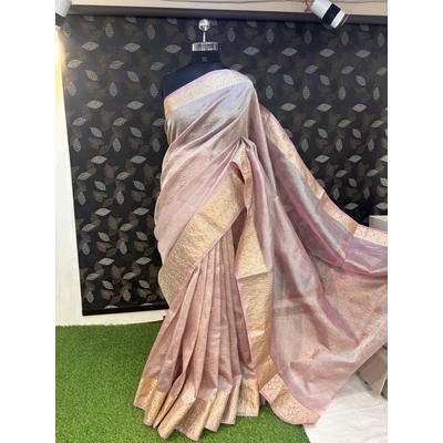 Light Pink Pure Crush Tissue Banarasi Handloom saree