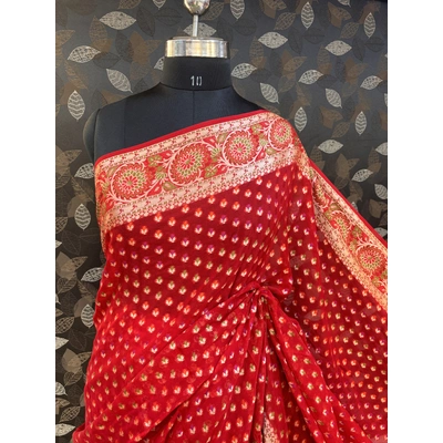 Red Pure Chiffon Banarasi Handloom Saree