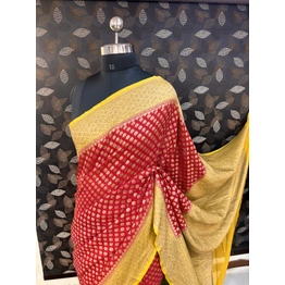 Red Yellow Pure Chiffon Banarasi Handloom Saree