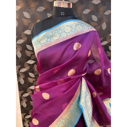 Purple Katan Kadhiyal Boota Banarasi Handloom Saree