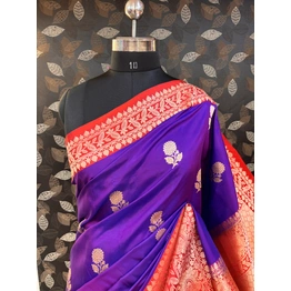 Purple Red Pure Katan Kadhiyal Boota Banarasi Handloom Saree