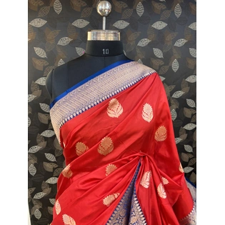 Red Pure katan Kadhiyal Boota Banarasi Handloom Saree