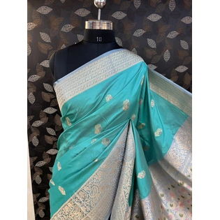 Bleu Sky Pure Katan Kadhiyal Boota Banarasi Handloom Sasree