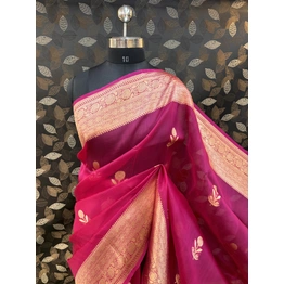 Rani Pink Pure Kora Katan Banarasi Handloom Saree