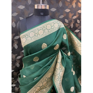 Rama Green Pure Kora Kadhiyal Banarasi Handloom Saree