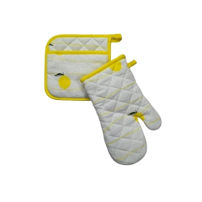 Recycled Cotton Lemon Design Oven Mitt & Pot Holder Set