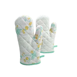 Recycled Cotton Yucca Blue & Straw Yellow Floral Design(Set of 2 Oven mitt)