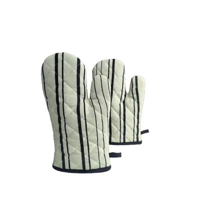 Attica Tracery Recycled Cotton Yellow Blended Gray Stripe Set of 2 Oven Mitt