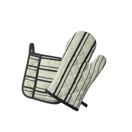 Attica Tracery Recycled Cotton Yellow blended Gray Stripe Oven Mitt & Pot Holder Set