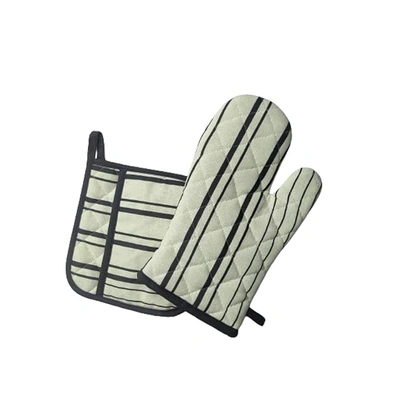 Attica Tracery Recycled Cotton Yellow blended Gray Stripe Oven Mitt & Pot Holder Set