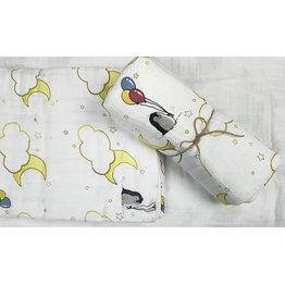 Attica Tracery 3 Layer 100% Muslin Cotton Cloudy Moon Star Print Baby Blanket/Swaddle (Bamboo & Tendor Yellow)