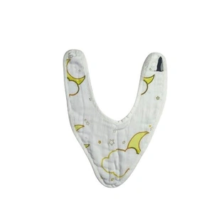 Attica Tracery 3 Layer 100% Muslin Cotton Cloudy Moon Star Print Baby Bib (Bamboo & Tendor Yellow) - Super Soft for Newborn Kids (set of 2)