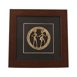 Attica Dhokra Artwork with Wooden Frame (Brass, 10 cm x 2 cm x 30 cm, Gold and Black)