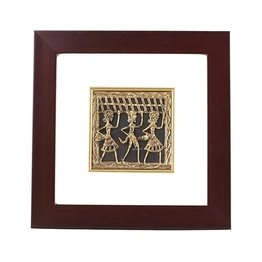 Attica Dhokra Artwork with Wooden Frame (Brass, 10 cm x 2 cm x 30 cm, Gold and White)