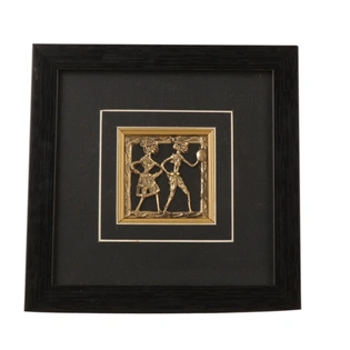 Attica Dhokra Artwork with Wooden Frame (Brass, 10 cm x 2 cm x 30 cm, Gold and Black)