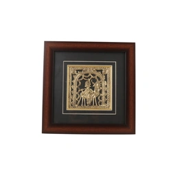 Attica Dhokra Artwork with Wooden Frame (Brass, 10 cm x 2 cm x 30 cm, Gold and White)