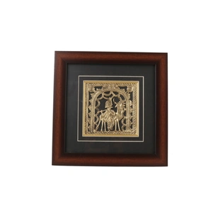 Attica Dhokra Artwork with Wooden Frame (Brass, 10 cm x 2 cm x 30 cm, Gold and White)